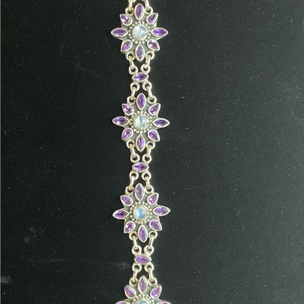 DOUG PAULUS India dP 925 Sterling Silver Amethyst Moonstone Flower Link Bracelet